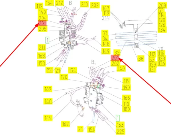 Oryginalny przewód hydrauliczny o numerze katalogowym 101123105, stosowany w kombajnach zbożowych marki Rostselmash schemat.