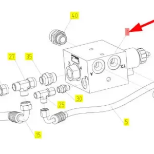 Oryginalny blok hydrauliczny o numerze katalogowym 101129134, stosowany w kombajnach zbożowych marki Rostselmash schemat.
