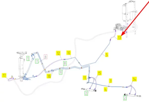Oryginalny przewód hydrauliczny o numerze katalogowym 101132411, stosowany w kombajnach zbożowych marki Rostselmash schemat.