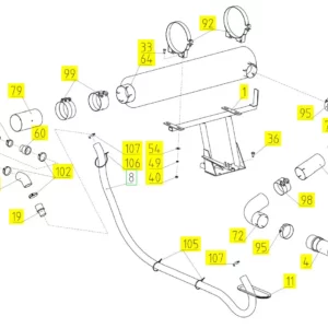 Oryginalne złącze tłumika wydechowego o numerze katalogowym 101134323, stosowane w kombajnach zbożowych marki Rostselmash schemat.