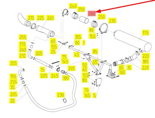 Oryginalny adapter rury wydechowej o numerze katalogowym 101134324, stosowany w kombajnach zbożowych marki Rostselmash schemat