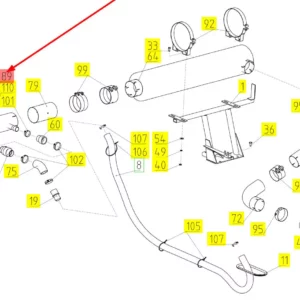 Oryginalne jarzmo rury tłumika o numerze katalogowym 101134330, stosowane w kombajnach zbożowych marki Rostselmash schemat.