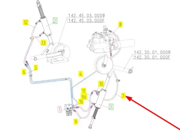 Oryginalny przewód hydrauliczny o numerze katalogowym 101134577, stosowany w kombajnach zbożowych marki Rostselmash schemat.