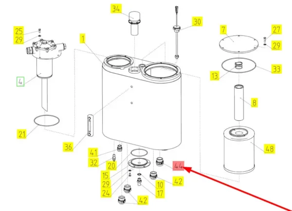 Oryginalna złączka hydrauliczna o numerze katalogowym 101171743, stosowana w kombajnach zbożowych marki Rostselmash schemat