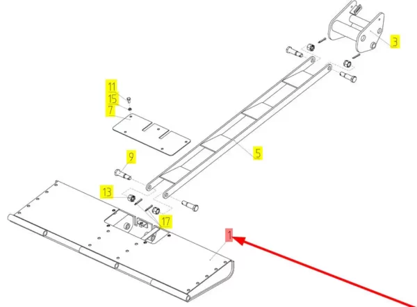 Oryginalny ślizg hederu o numerze katalogowym 101239688, stosowany w hederach zbożowych marki Rostselmash schemat