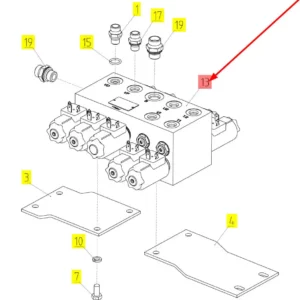 Oryginalny blok hydrauliczny o numerze katalogowym 101257751, stosowany w kombajnach zbożowych marki Rostselmash schemat.