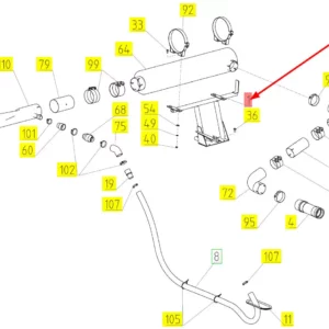 Oryginalny stojak tłumika wydechu o numerze katalogowym 101266873, stosowany w kombajnach zbożowych marki Rostselmash schemat.