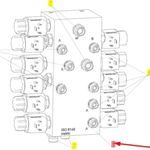 Oryginalny blok hydrauliczny o numerze katalogowym 101280076, stosowany w kombajnach zbożowych marki Rostselmash schemat.