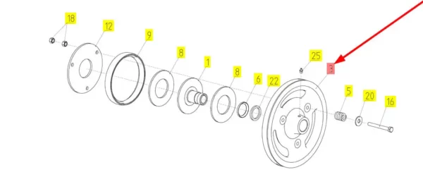 Oryginalne koło pasowe o numerze katalogowym 101284724, stosowane w kombajnach zbożowych marki Rostselmash schemat.