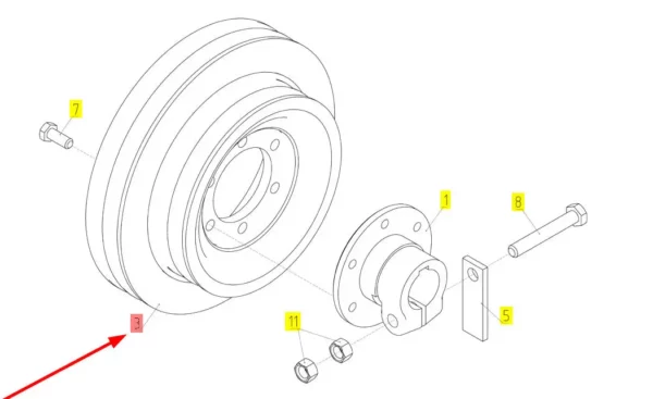 Oryginalne koło pasowe o numerze katalogowym 101292596, stosowane w kombajnach zbożowych marki Rostselmash schemat.