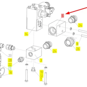 Oryginalny blok hydrauliczny o numerze katalogowym 101310496, stosowany w kombajnach zbożowych marki Rostselmash. schemat
