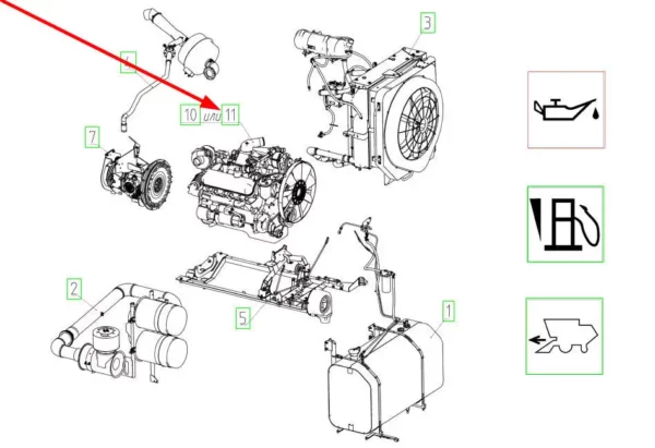 Oryginalny silnik kompletny o numerze katalogowym 101346116, stosowany w kombajnach zbożowych marki Rostselmash schemat.