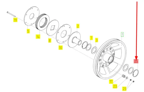 Oryginalny pierścień segera wewnętrzny o numerze katalogowym 101404076, stosowany w kombajnach zbożowych marki Rostselmash schemat.