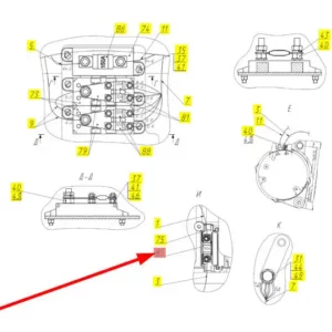 Oryginalny bezpiecznik MIDI 100A 32V o numerze katalogowym 101410180, stosowany w kombajnach zbożowych marki Rostselmash schemat.