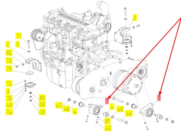 Oryginalny wspornik osadzenia silnika o numerze katalogowym 101419561, stosowany w kombajnach zbożowych marki Rostselmash schemat.