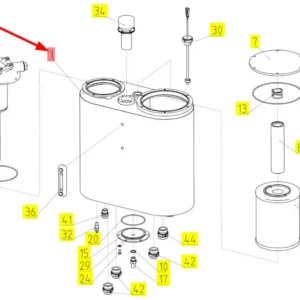 Oryginalny zbiornik oleju hydraulicznego o numerze katalogowym 101428055, stosowany w kombajnach zbożowych marki Rostselmash schemat