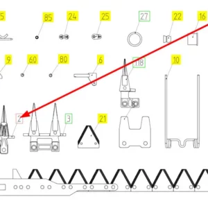 Oryginalny bagnet o numerze katalogowym 101438059, stosowany w hederach zbożowych marki Rostselmash schemat