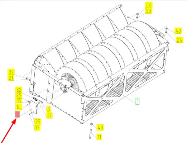 Oryginalna osłona mocowania wentylatora o numerze katalogowym 101542737, stosowana w kombajnach zbożowych marki Rostselmash.