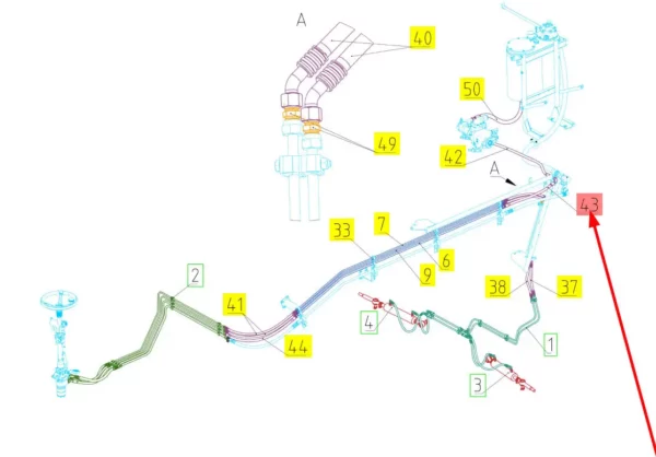 Oryginalny przewód hydrauliczny o numerze katalogowym 101567160, stosowany w kombajnach zbożowych marki Rostselmash schemat.