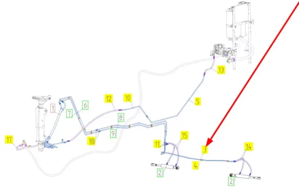 Oryginalny przewód hydrauliczny o numerze katalogowym 101582345, stosowany w kombajnach zbożowych marki Rostselmash schemat.