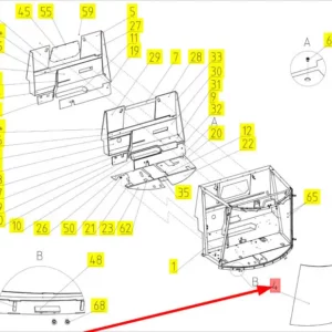 Oryginalna szyba przednia o numerze katalogowym 101606263, stosowana w kombajnach zbożowych marki Rostselmash schemat