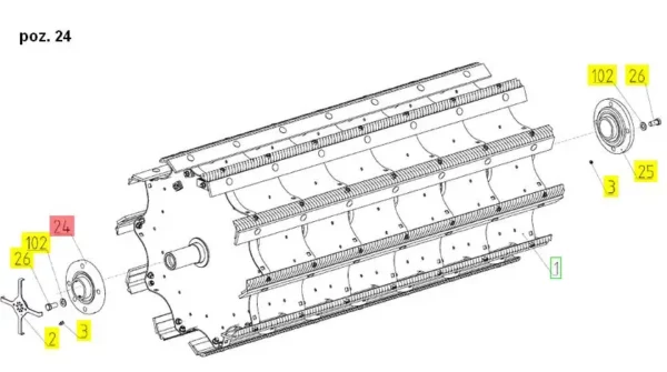 Oryginalne łożysko z oprawą  RMEY-70 o średnicy wew. 70 mm i numerze katalogowym 101617762, stosowane w kombajnach zbożowych marki Rostselamsh schemat.