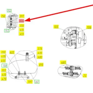Oryginalny bezpiecznik MEGA 150A 32V o numerze katalogowym 101619713, stosowany w kombajnach zbożowych marki Rostselmash schemat.