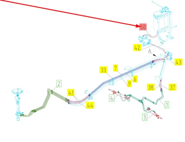 Oryginalny przewód hydrauliczny o numerze katalogowym 101626743, stosowany w kombajnach zbożowych marki Rostselmash schemat.