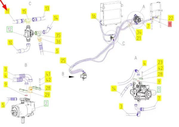 Oryginalny przewód hydrauliczny o numerze katalogowym 101676850, stosowany w kombajnach zbożowych marki Rostselmash schemat.