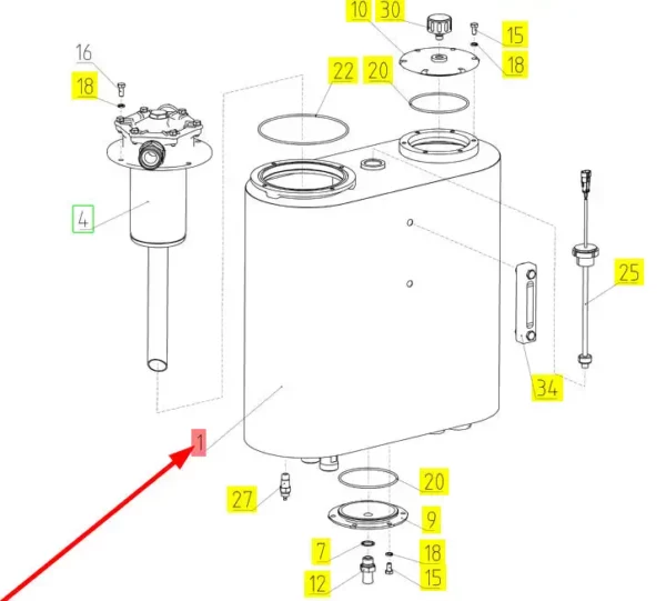 Oryginalny zbiornik oleju hydraulicznego o numerze katalogowym 101689176, stosowany w kombajnach zbożowych marki Rostselmash schemat.