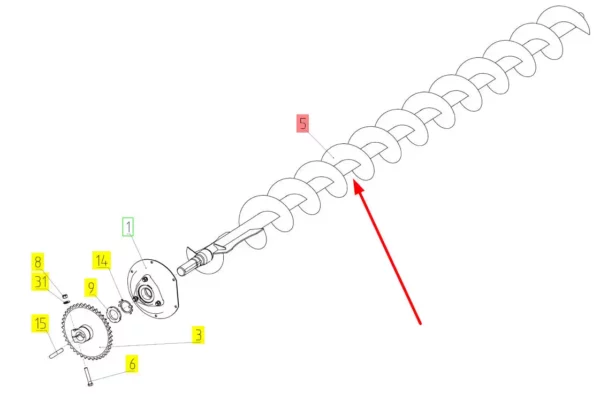 Oryginalny ślimak zbiornika ziarna o numerze katalogowym 101694417, stosowany w kombajnach zbożowych marki Rostselmash schemat.