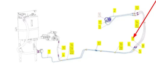 Oryginalny przewód hydrauliczny o numerze katalogowym 101698578, stosowany w kombajnach zbożowych marki Rostselmash schemat.