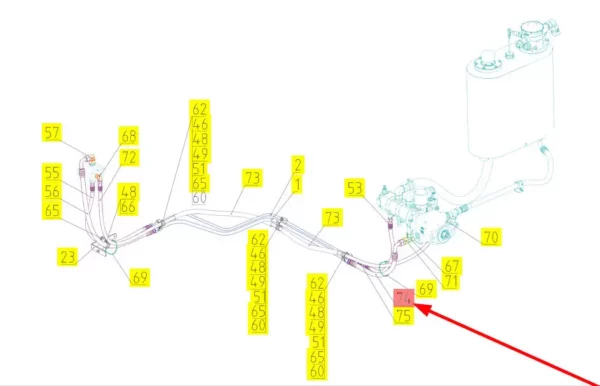 Oryginalny przewód hydrauliczny o numerze katalogowym 101729418, stosowany w kombajnach zbożowych marki Rostselmash schemat