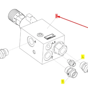 Oryginalny blok hydrauliczny o numerze katalogowym 101749649, stosowany w kombajnach zbożowych marki Rostselmash schemat.