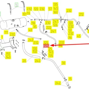 Oryginalna opaska przewodu układu chłodzenia o numerze katalogowym 101757049, stosowana w kombajnach zbożowych marki Rostselmash. schemat