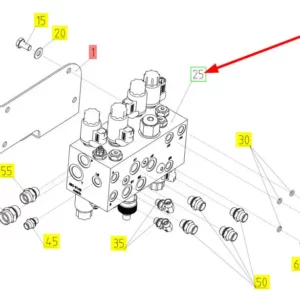 Oryginalny blok hydrauliczny o numerze katalogowym 101772975, stosowany w kombajnach zbożowych marki Rostselmash schemat.