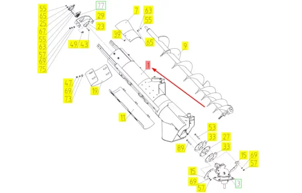 Oryginalna obudowa ślimaka zbiornika zboża o numerze katalogowym 101792287, stosowana w kombajnach zbożowych marki Rostselmash.-schemat