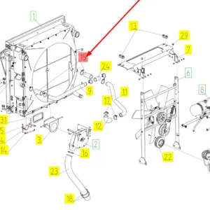 Oryginalny gumowy łącznik chłodnicy z przewodem o numerze katalogowym 101801859, stosowany w kombajnach zbożowych marki Rostselmash schemat.