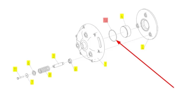 Oryginalny pierścień oring sprzęgła o wymiarach 104 x 3 mm i numerze katalogowym 101823671, stosowany w kombajnach zbożowych marki Rostselmash schemat.