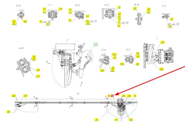 Oryginalny przewód hydrauliczny o numerze katalogowym 101826380, stosowany w hederach zbożowych marki Rostselmash. Schemat