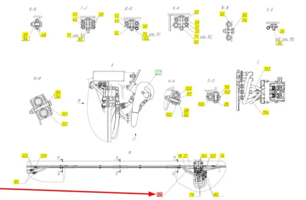 Oryginalny przewód hydrauliczny o numerze katalogowym 101826443, stosowany w hederach zbożowych marki Rostselmash. Schemat