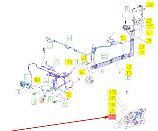 Oryginalny przewód hydrauliczny o numerze katalogowym 101827327, stosowany w kombajnach zbożowych marki Rostselmash schemat.