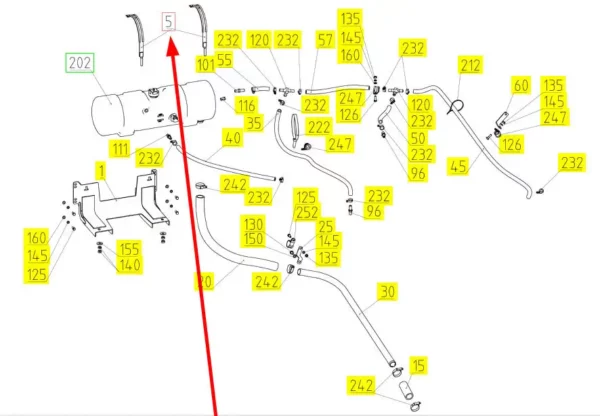 Oryginalne jarzmo zbiornika wyrównawczego o numerze katalogowym 101836229, stosowane w kombajnach zbożowych marki Rostselmash. schemat