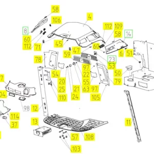 Oryginalny schowek tylnego panelu kabiny o numerze katalogowym 101866424, stosowany w kombajnach zbożowych marki Rostselmash- schemat.