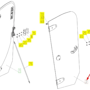 Oryginalne drzwi lewe o numerze katalogowym 101866552, stosowane w kombajnach zbożowych marki Rostselmash schemat.