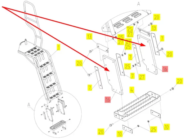 Oryginalne mocowanie gumowe stopnia schodów o numerze katalogowym 101913190, stosowane w kombajnach zbożowych marki Rostselmash schemat.