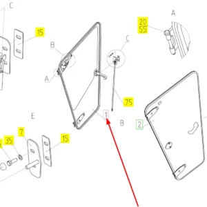 Oryginalne drzwi kabiny o numerze katalogowym 101950951, stosowane w kombajnach zbożowych marki Rostselmash schemat.