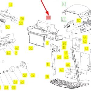 Oryginalna podsufitka kabiny o numerze katalogowym 101964604, stosowana w kombajanch zbożowych marki Rostselmash- schemat.