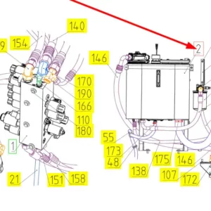 Oryginalny zbiornik oleju hydraulicznego o numerze katalogowym 102001633, stosowany w kombajnach zbożowych marki Rostselmash schemat.