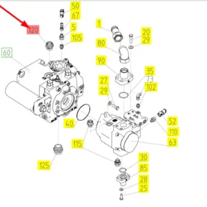 Oryginalne złącze hydrauliczne o numerze katalogowym 102218384, stosowane w kombajnach zbożowych marki Rostselmash schemat